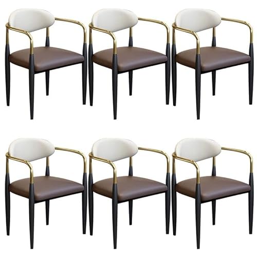 NMVAWIPT Moderne Gepolsterte Esszimmerstühle Mit Armlehnen Und Offener Rückenlehne – Braune Lederoptik, Schwarze Metallbeine for Zuhause, Küche Büro(Brown,Set of 6) von NMVAWIPT