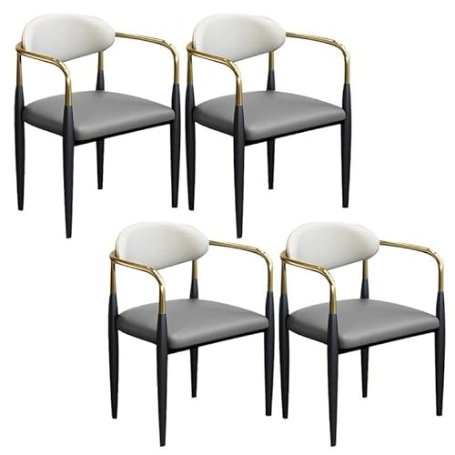 NMVAWIPT Moderne Gepolsterte Esszimmerstühle Mit Armlehnen Und Offener Rückenlehne – Braune Lederoptik, Schwarze Metallbeine for Zuhause, Küche Büro(Gray,Set of 4) von NMVAWIPT