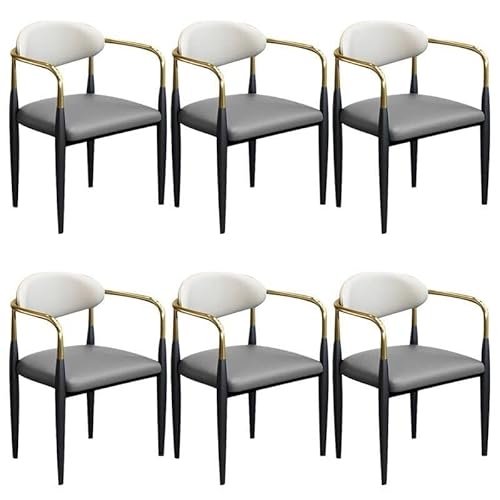 NMVAWIPT Moderne Gepolsterte Esszimmerstühle Mit Armlehnen Und Offener Rückenlehne – Braune Lederoptik, Schwarze Metallbeine for Zuhause, Küche Büro(Gray,Set of 6) von NMVAWIPT