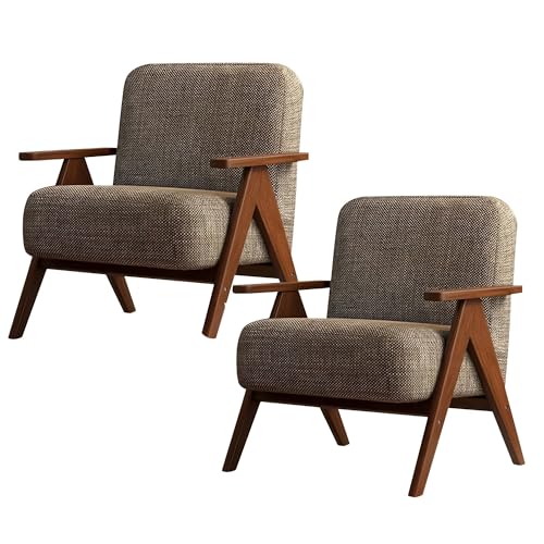 NMVAWIPT Moderne Stühle for Wohnzimmer-Sessel, Bequemes Übergroßes Schlafzimmer-Einzelsofa Mit Massivholzrahmen, Gepolsterter Sessel(Brown 1,2pcs) von NMVAWIPT
