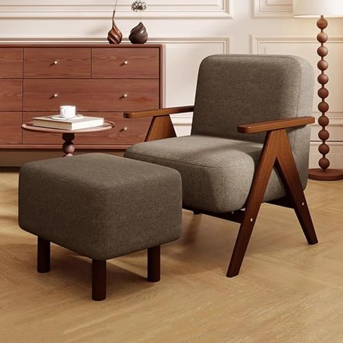 NMVAWIPT Moderne Stühle for Wohnzimmer-Sessel, Bequemes Übergroßes Schlafzimmer-Einzelsofa Mit Massivholzrahmen, Gepolsterter Sessel(Brown 2,1pcs) von NMVAWIPT
