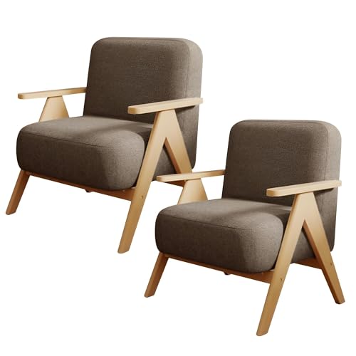 NMVAWIPT Moderne Stühle for Wohnzimmer-Sessel, Bequemes Übergroßes Schlafzimmer-Einzelsofa Mit Massivholzrahmen, Gepolsterter Sessel(Brown 3,2pcs) von NMVAWIPT