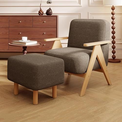 NMVAWIPT Moderne Stühle for Wohnzimmer-Sessel, Bequemes Übergroßes Schlafzimmer-Einzelsofa Mit Massivholzrahmen, Gepolsterter Sessel(Brown 4,1pcs) von NMVAWIPT
