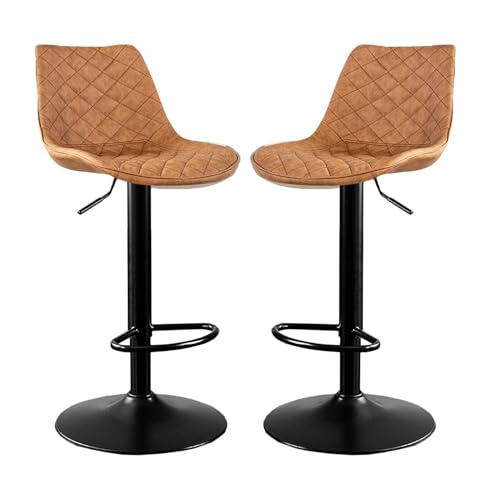NMVAWIPT Moderne Verstellbare Drehbare Barhocker Mit Armlehnen, Schwarzer Fußstütze Und Basis, Moderner Thekenstuhlhocker for Die Küche Zu Hause(Brown Cushion) von NMVAWIPT