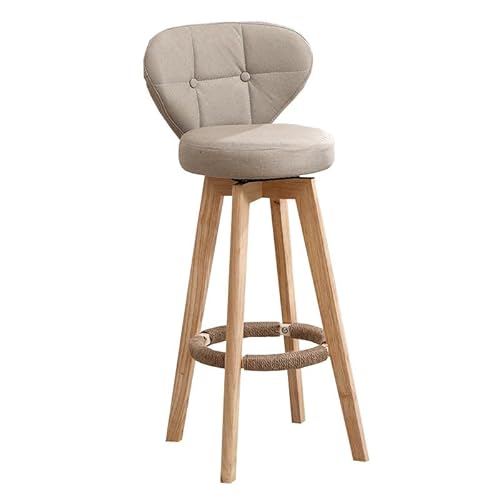 NMVAWIPT Moderner Barhocker Aus Holz, Mit Leinen Gepolsterter Barstuhl Im Nordischen Stil for Küchentheken, Kaffee-, Milch- Und Teeläden(Beige) von NMVAWIPT