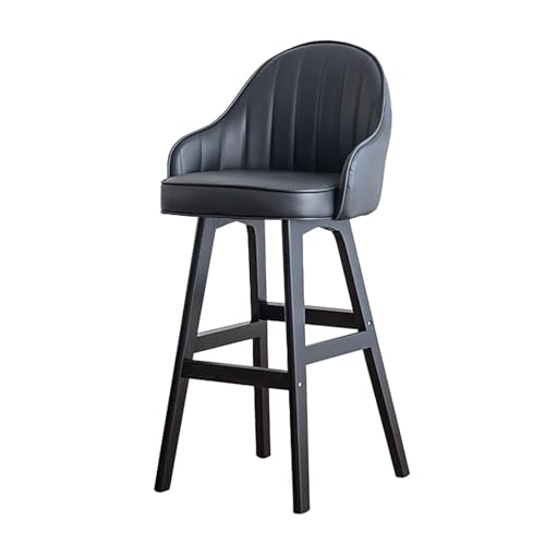 NMVAWIPT Moderner Barhocker Aus PU-Leder Mit Rückenlehne Und Fußstütze – Thekenstuhl Mit Holzrahmen for Kücheninsel, Zuhause, Restaurant(Black,Seat Height 68cm) von NMVAWIPT