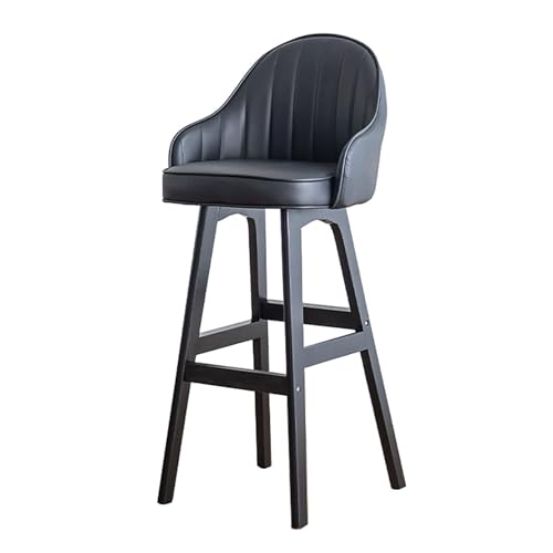 NMVAWIPT Moderner Barhocker Aus PU-Leder Mit Rückenlehne Und Fußstütze – Thekenstuhl Mit Holzrahmen for Kücheninsel, Zuhause, Restaurant(Black,Seat Height 78cm) von NMVAWIPT