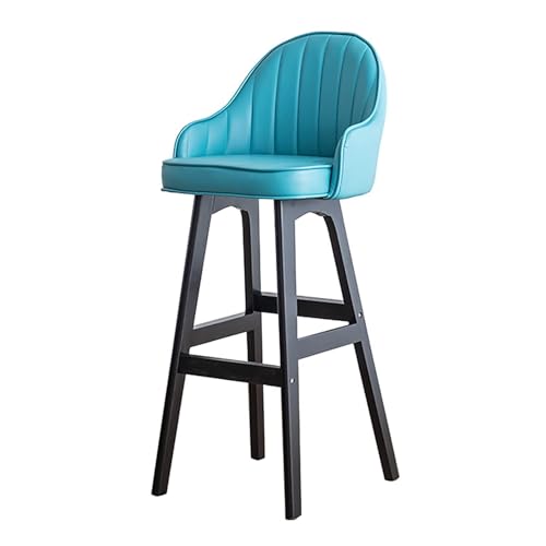 NMVAWIPT Moderner Barhocker Aus PU-Leder Mit Rückenlehne Und Fußstütze – Thekenstuhl Mit Holzrahmen for Kücheninsel, Zuhause, Restaurant(Light Blue,Seat Height 78cm) von NMVAWIPT
