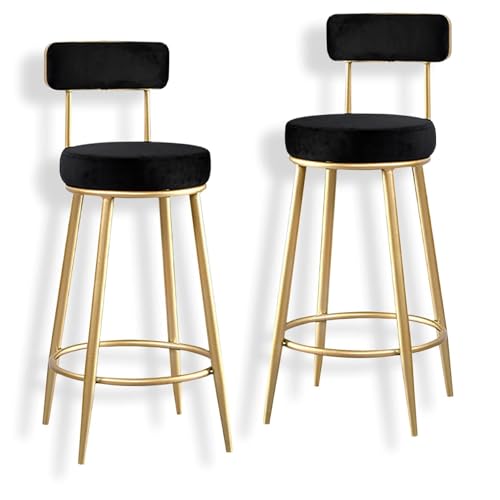 NMVAWIPT Moderner Barhocker Mit Samtpolsterung, Thekenhöhe, 2er-Set Mit Goldenem Rahmen Und Fußstütze for Küche, Esszimmer(Black) von NMVAWIPT