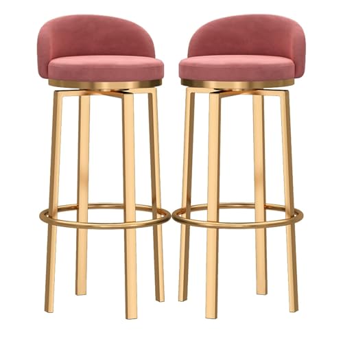NMVAWIPT Moderner Barhocker Mit Samtpolsterung Und Niedriger Fußstütze Aus Metall, Esszimmerstuhl for Kücheninseln(Pink 2 Pcs(Gold Leg),75cm) von NMVAWIPT