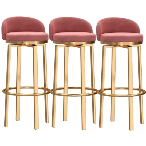 NMVAWIPT Moderner Barhocker Mit Samtpolsterung Und Niedriger Fußstütze Aus Metall, Esszimmerstuhl for Kücheninseln(Pink 3 Pcs(Gold Leg),65cm) von NMVAWIPT