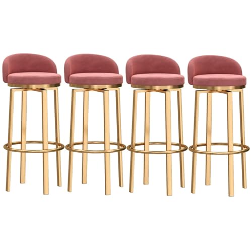 NMVAWIPT Moderner Barhocker Mit Samtpolsterung Und Niedriger Fußstütze Aus Metall, Esszimmerstuhl for Kücheninseln(Pink 4 Pcs(Gold Leg),75cm) von NMVAWIPT