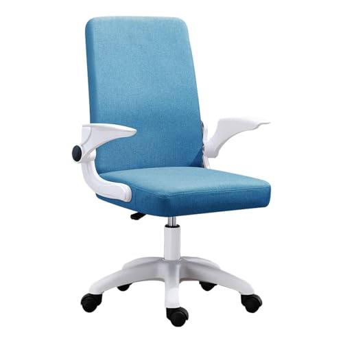 NMVAWIPT Moderner Bürodrehstuhl Aus Baumwollleinen Mit Hochklappbaren Armlehnen, Einstellbarer Höhe Und Lordosenstütze for Zu Hause(Blue) von NMVAWIPT