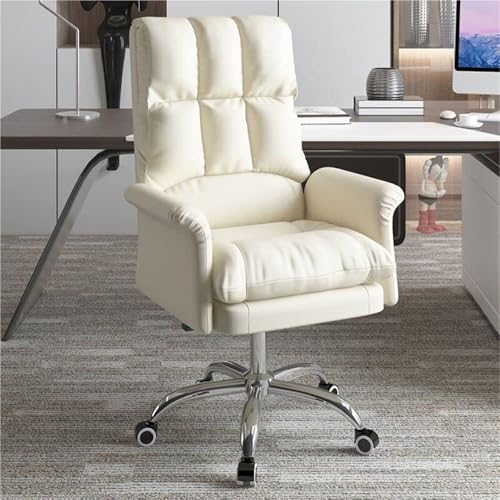 NMVAWIPT Moderner Bürodrehstuhl Mit Einstellbarer Höhe Und Neigungsfunktion, Chrom-Metallrahmen, Arbeitsstuhl for Kleine Räume(White,Without Footrest) von NMVAWIPT