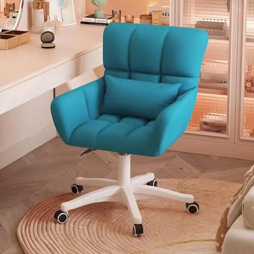 NMVAWIPT Moderner Bürostuhl Aus Samt Mit Rollen – Drehbarer Schreibtischstuhl for Damen, Akzentsessel Mit Kissen for Schlafzimmer Und Zuhause(Lake Blue) von NMVAWIPT