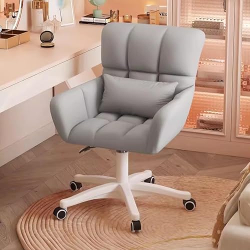 NMVAWIPT Moderner Bürostuhl Aus Samt Mit Rollen – Drehbarer Schreibtischstuhl for Damen, Akzentsessel Mit Kissen for Schlafzimmer Und Zuhause(Light Gray) von NMVAWIPT