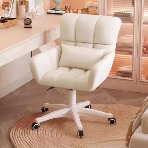 NMVAWIPT Moderner Bürostuhl Aus Samt Mit Rollen – Drehbarer Schreibtischstuhl for Damen, Akzentsessel Mit Kissen for Schlafzimmer Und Zuhause(White) von NMVAWIPT