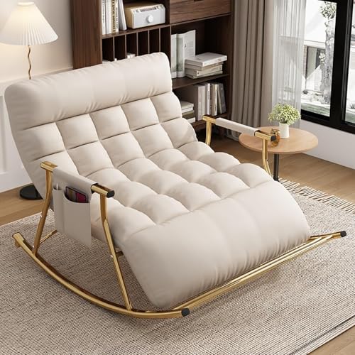 NMVAWIPT Moderner Doppel-Entspannungsschaukelstuhl for Das Wohnzimmer, Verstellbare Rückenlehne Und Fußstütze, Lounge-Balkonschaukel Mit Armlehnen(#1,Gold Pipe) von NMVAWIPT