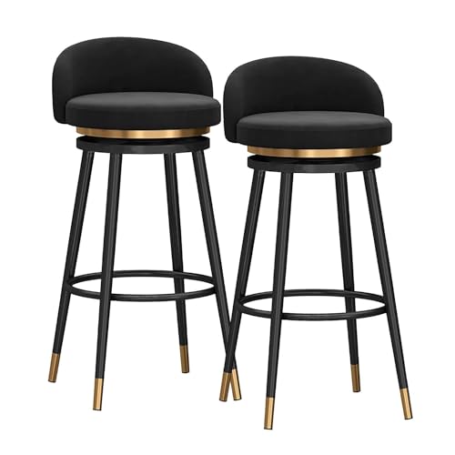 NMVAWIPT Moderner Drehbarer Barhocker for Zu Hause, Thekenhocker Mit Rückenlehne Und Samtpolsterung for Kücheninsel Oder Hausbar(2pcs -Black Leg,75cm) von NMVAWIPT