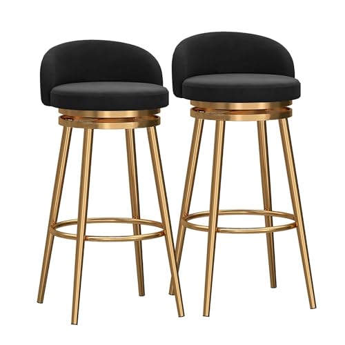 NMVAWIPT Moderner Drehbarer Barhocker for Zu Hause, Thekenhocker Mit Rückenlehne Und Samtpolsterung for Kücheninsel Oder Hausbar(2pcs -Gold Leg,65cm) von NMVAWIPT