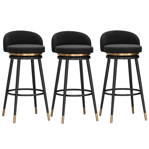 NMVAWIPT Moderner Drehbarer Barhocker for Zu Hause, Thekenhocker Mit Rückenlehne Und Samtpolsterung for Kücheninsel Oder Hausbar(3pcs -Black Leg,75cm) von NMVAWIPT