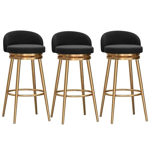 NMVAWIPT Moderner Drehbarer Barhocker for Zu Hause, Thekenhocker Mit Rückenlehne Und Samtpolsterung for Kücheninsel Oder Hausbar(3pcs- Gold Leg,65cm) von NMVAWIPT
