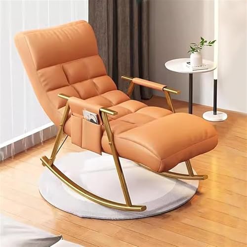 NMVAWIPT Moderner Entspannungsschaukelstuhl, Lounge-Liegestuhl for Die Terrasse Im Wohnzimmer, 5 Rückenlehnenpositionen, Weich Gepolstertes Kissen(Orange,Golden feet) von NMVAWIPT