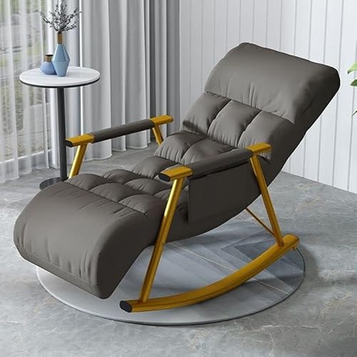 NMVAWIPT Moderner Gepolsterter Schaukelstuhl Mit Hoher Rückenlehne, Gleiter Metallbasis for Wohnzimmer Und Schlafzimmer(Gray,Gold) von NMVAWIPT