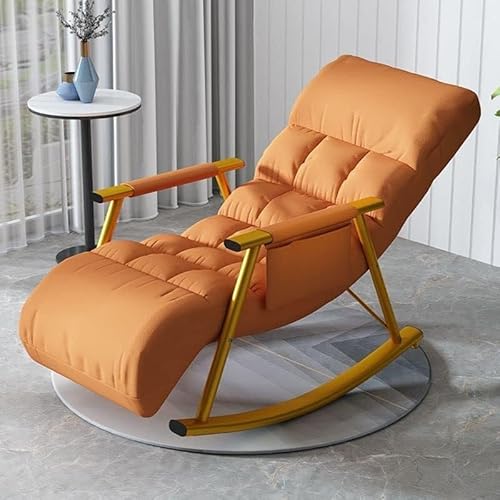NMVAWIPT Moderner Gepolsterter Schaukelstuhl Mit Hoher Rückenlehne, Gleiter Metallbasis for Wohnzimmer Und Schlafzimmer(Orange,Gold) von NMVAWIPT