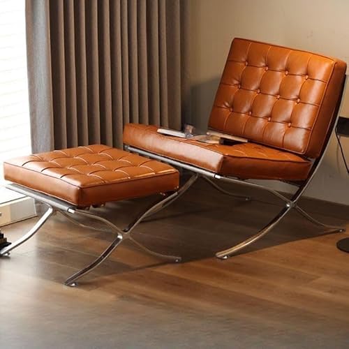 NMVAWIPT Moderner Leder-Lazy-Sessel Mit Ottomane, Akzentstuhl-Set Aus Geöltem Leder for Wohnzimmer Und Schlafzimmer(Brown,23.5" L x 32" W x 32.5" H) von NMVAWIPT