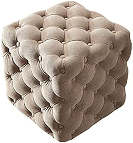 NMVAWIPT Moderner Quadratischer Fußhocker Mit Titanbeinen – Ottomane Samtpolsterung for Wohnzimmer, Schlafzimmer, Eingangsbereich(Khaki-Velvet) von NMVAWIPT