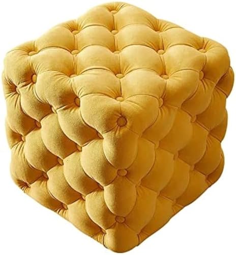 NMVAWIPT Moderner Quadratischer Fußhocker Mit Titanbeinen – Ottomane Samtpolsterung for Wohnzimmer, Schlafzimmer, Eingangsbereich(Yellow-Velvet) von NMVAWIPT