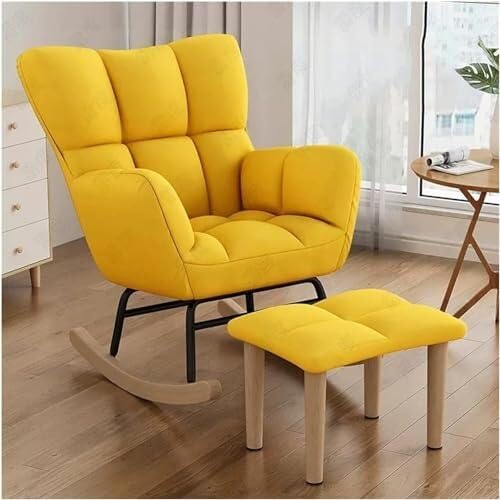 NMVAWIPT Moderner Schaukelstuhl Mit Fußhocker, Hoher Ohrensessel for Kinderzimmer, for Wohnzimmer Und Schlafzimmer(Yellow) von NMVAWIPT