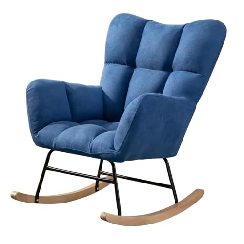 NMVAWIPT Moderner Schaukelstuhl Mit Hoher Rückenlehne, Bequemer Akzentstuhl Mit Holzsockel Und Getuftetem Design, for Kinderzimmer, Wohnzimmer Und Schlafzimmer(Dark Blue) von NMVAWIPT