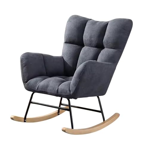 NMVAWIPT Moderner Schaukelstuhl Mit Hoher Rückenlehne, Bequemer Akzentstuhl Mit Holzsockel Und Getuftetem Design, for Kinderzimmer, Wohnzimmer Und Schlafzimmer(Dark Gray) von NMVAWIPT