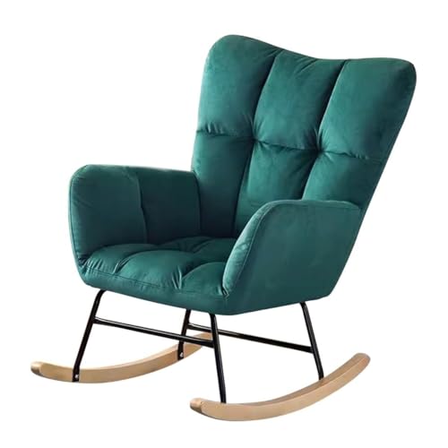 NMVAWIPT Moderner Schaukelstuhl Mit Hoher Rückenlehne, Bequemer Akzentstuhl Mit Holzsockel Und Getuftetem Design, for Kinderzimmer, Wohnzimmer Und Schlafzimmer(Dark Green) von NMVAWIPT