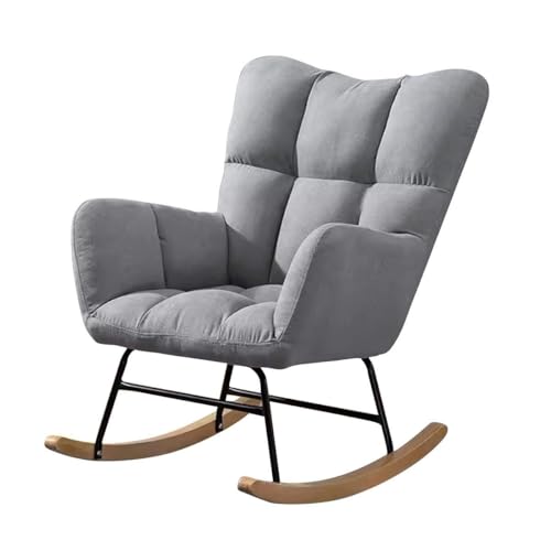 NMVAWIPT Moderner Schaukelstuhl Mit Hoher Rückenlehne, Bequemer Akzentstuhl Mit Holzsockel Und Getuftetem Design, for Kinderzimmer, Wohnzimmer Und Schlafzimmer(Gray) von NMVAWIPT