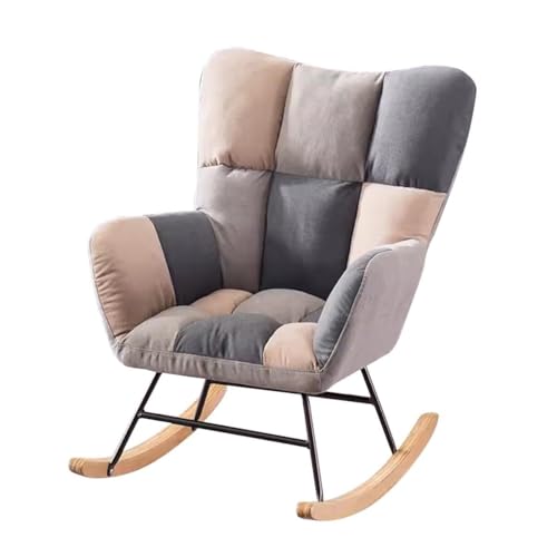NMVAWIPT Moderner Schaukelstuhl Mit Hoher Rückenlehne, Bequemer Akzentstuhl Mit Holzsockel Und Getuftetem Design, for Kinderzimmer, Wohnzimmer Und Schlafzimmer(Gray Plaid) von NMVAWIPT