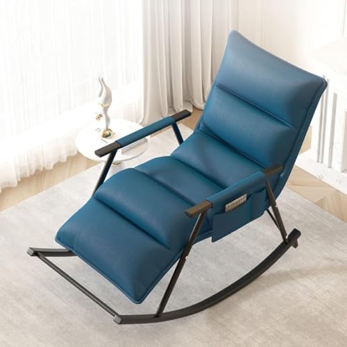 NMVAWIPT Moderner Schaukelstuhl Mit Hoher Rückenlehne, Freizeitstuhl Aus Kunstleder Mit Seitentasche, Sessel for Wohnzimmer Und Schlafzimmer(Blue) von NMVAWIPT