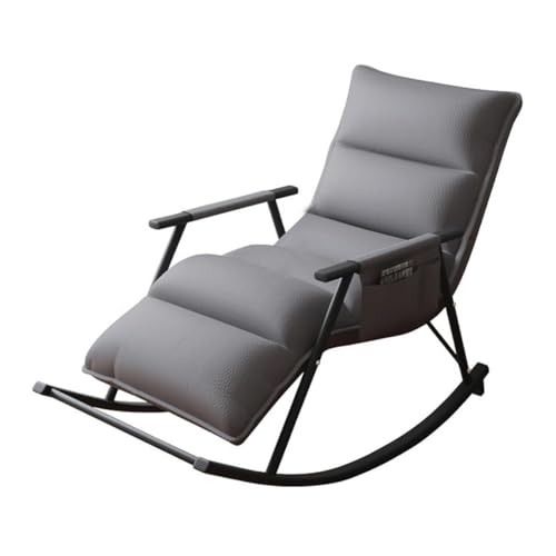 NMVAWIPT Moderner Schaukelstuhl Mit Hoher Rückenlehne, Freizeitstuhl Aus Kunstleder Mit Seitentasche, Sessel for Wohnzimmer Und Schlafzimmer(Dark Gray) von NMVAWIPT