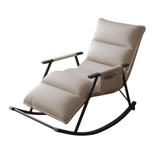 NMVAWIPT Moderner Schaukelstuhl Mit Hoher Rückenlehne, Freizeitstuhl Aus Kunstleder Mit Seitentasche, Sessel for Wohnzimmer Und Schlafzimmer(Khaki) von NMVAWIPT