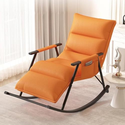NMVAWIPT Moderner Schaukelstuhl Mit Hoher Rückenlehne, Freizeitstuhl Aus Kunstleder Mit Seitentasche, Sessel for Wohnzimmer Und Schlafzimmer(Orange) von NMVAWIPT