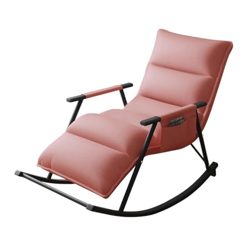 NMVAWIPT Moderner Schaukelstuhl Mit Hoher Rückenlehne, Freizeitstuhl Aus Kunstleder Mit Seitentasche, Sessel for Wohnzimmer Und Schlafzimmer(Pink) von NMVAWIPT