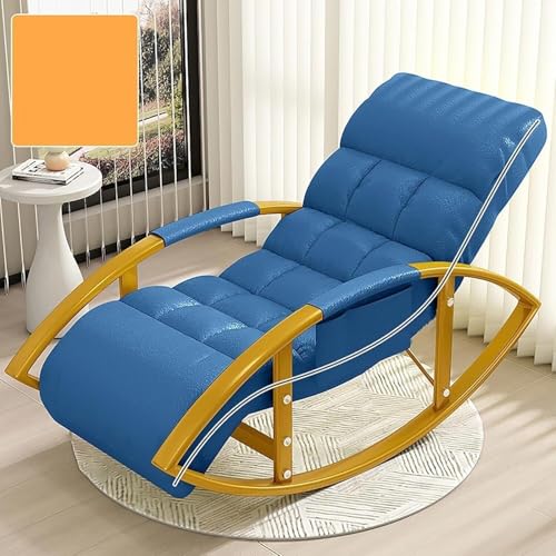 NMVAWIPT Moderner Schaukelstuhl Mit Verstellbarer Rückenlehne Und Fußstütze, Übergroßer Liegestuhl for Wohnzimmer, Balkon Und Terrasse, Bequemer Liegestuhl(Blue,Golden Legs) von NMVAWIPT