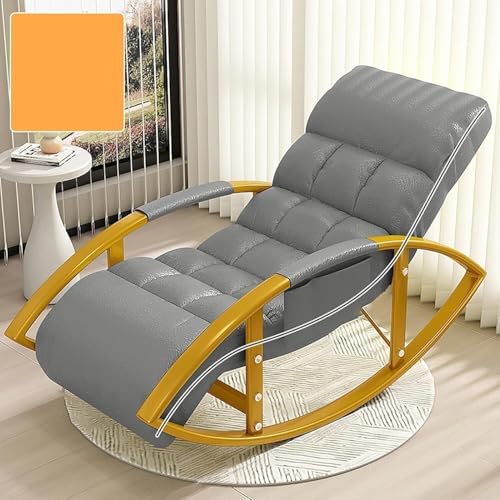 NMVAWIPT Moderner Schaukelstuhl Mit Verstellbarer Rückenlehne Und Fußstütze, Übergroßer Liegestuhl for Wohnzimmer, Balkon Und Terrasse, Bequemer Liegestuhl(Dark Gray,Golden Legs) von NMVAWIPT