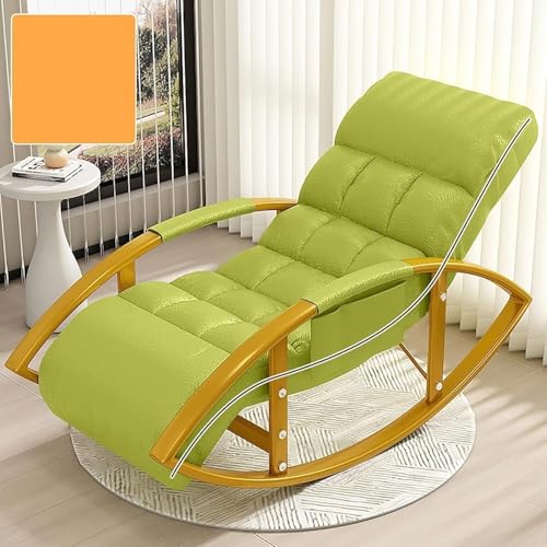 NMVAWIPT Moderner Schaukelstuhl Mit Verstellbarer Rückenlehne Und Fußstütze, Übergroßer Liegestuhl for Wohnzimmer, Balkon Und Terrasse, Bequemer Liegestuhl(Fluorescent Green,Golden Legs) von NMVAWIPT