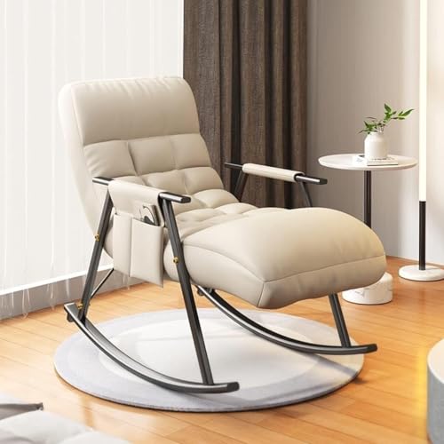 NMVAWIPT Moderner Schaukelstuhl for Das Wohnzimmer Mit Seitentaschen, Bequemer Lounge-Sessel Mit Akzent for Das Büro, Verstellbare Rückenlehne Und Beine(#1) von NMVAWIPT