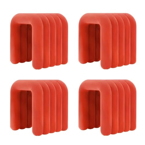 NMVAWIPT Moderner Schminkstuhl Mit Flanellpolsterung, Pouf-Ottomane Ohne Montage, Mehrzweck-Fußhocker Und Sitz In Geometrischen Formen(Orange Red,4 Piece Set) von NMVAWIPT