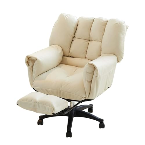 NMVAWIPT Moderner Schreibtischstuhl Mit Rollen, 360° Drehbarer Bürostuhl Mit Gepolsterten Armlehnen, Ergonomische Arbeitsstühle for Den Heim- Und Bürogebrauch(Beige,with Footstool) von NMVAWIPT