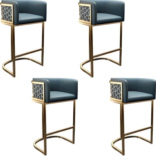 NMVAWIPT Moderner Thekenhocker Mit Niedriger Rückenlehne Und Armlehnen, Hocker Mit Glamourösen Goldenen Metallbeinen, Kunstleder, Barhocker, Esszimmerstuhl(Blue -22" h,Set of 4) von NMVAWIPT